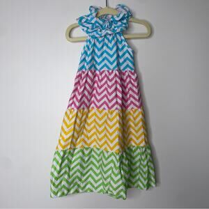 Mudpie Baby Toddler Girl High Neck Chevron Colorblocked Maxi Dress 12-18 Months